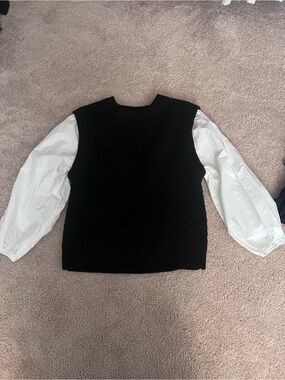 Sanctuary Black Knit Sweater Vest with White cotton Poplin Puff Sleeves